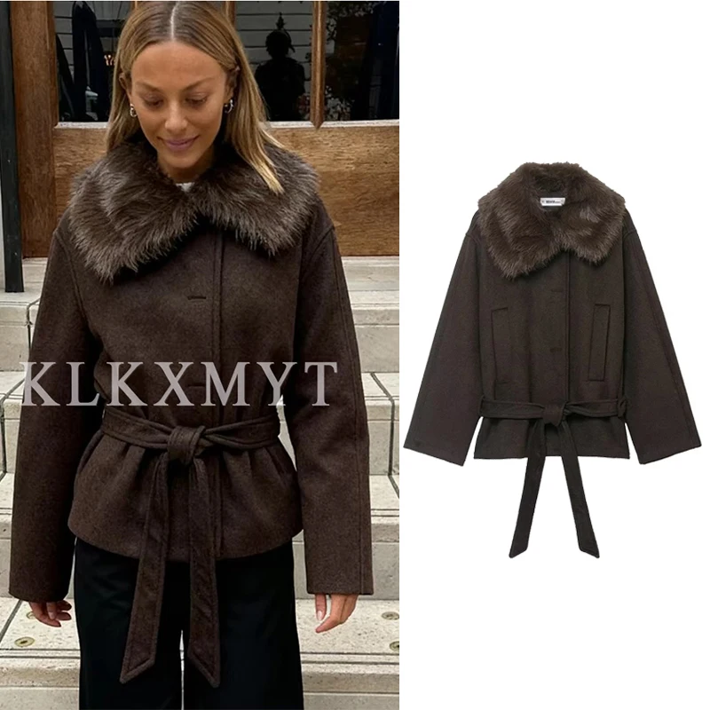 

Женская меховая куртка 2024, осень-зима, женская куртка с длинным рукавом и пуговицами с поясом, короткая уличная куртка для отдыха, женская новая модная верхняя одежда