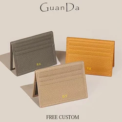 Custom Initial Folding Card Holder Luxury Genuine Leather Slim Portable Credit Card Wallet Engraving Business Luxury ID Card Bag