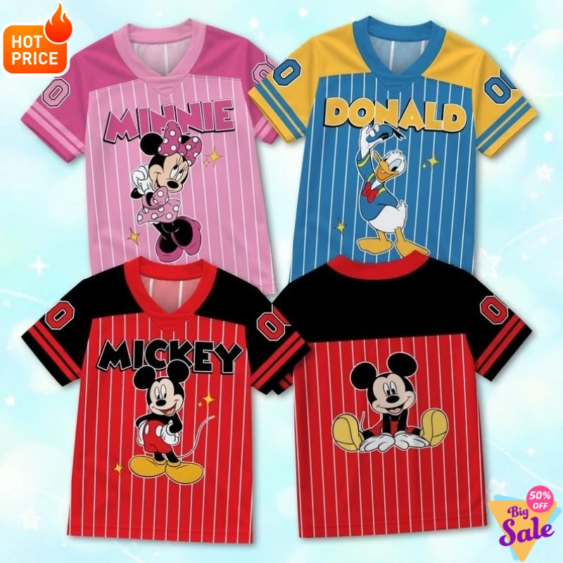 Cartoon Mickey Mouse Donald Duck Children's Football Jacket V-neck Short Sleeve Printed Boys and Girls Sports T-shirt