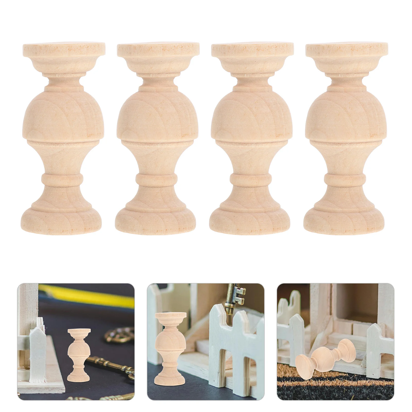 

4Pcs Solid Wood Arch Bridge Small Balusters European Style Decorative Rail Spindles Entry Table Coffee Table Home Decor Accents
