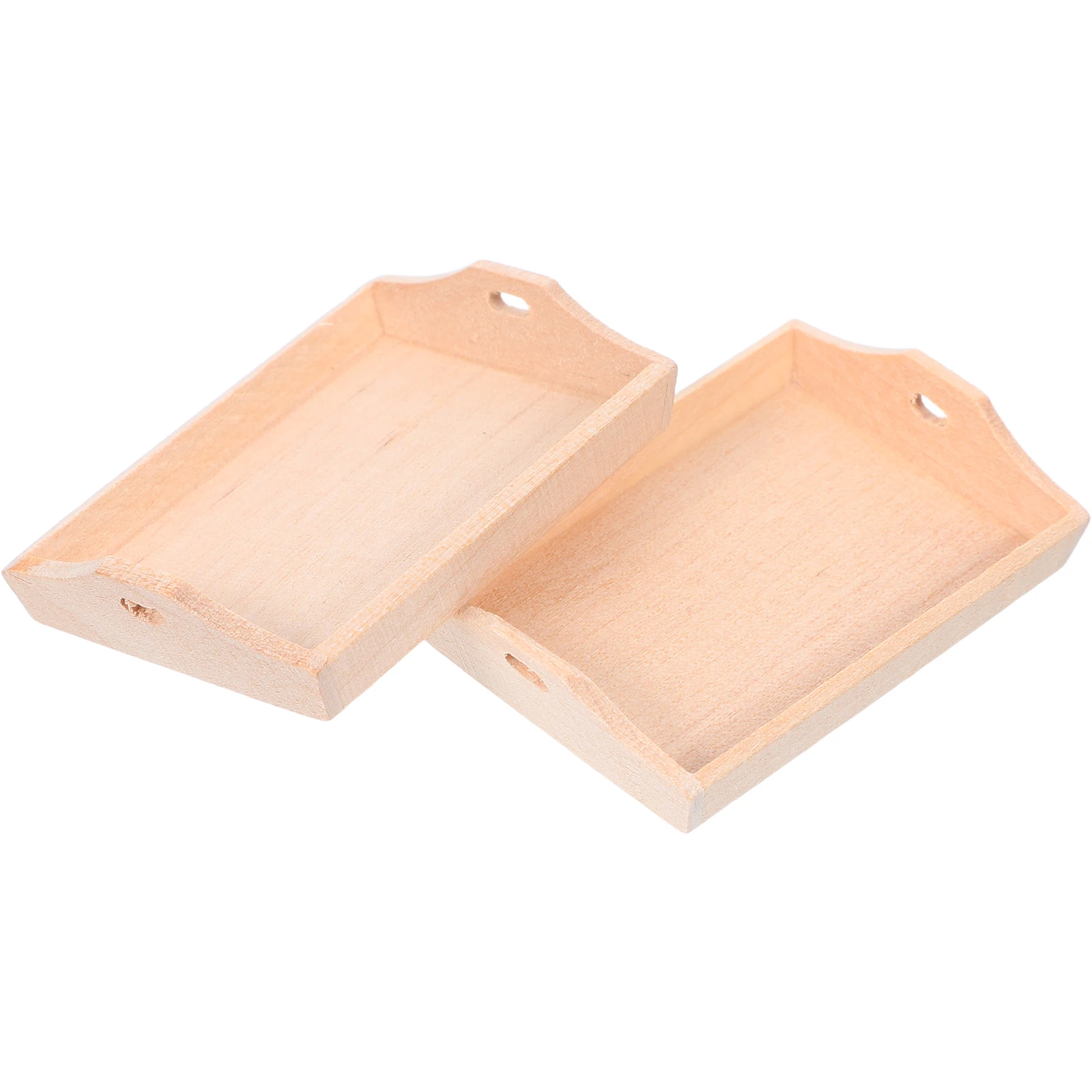 

2 Pcs Bread Tray Dinner Plate Dollhouse Ornament Khaki Birch Serving Trays Micro Scene