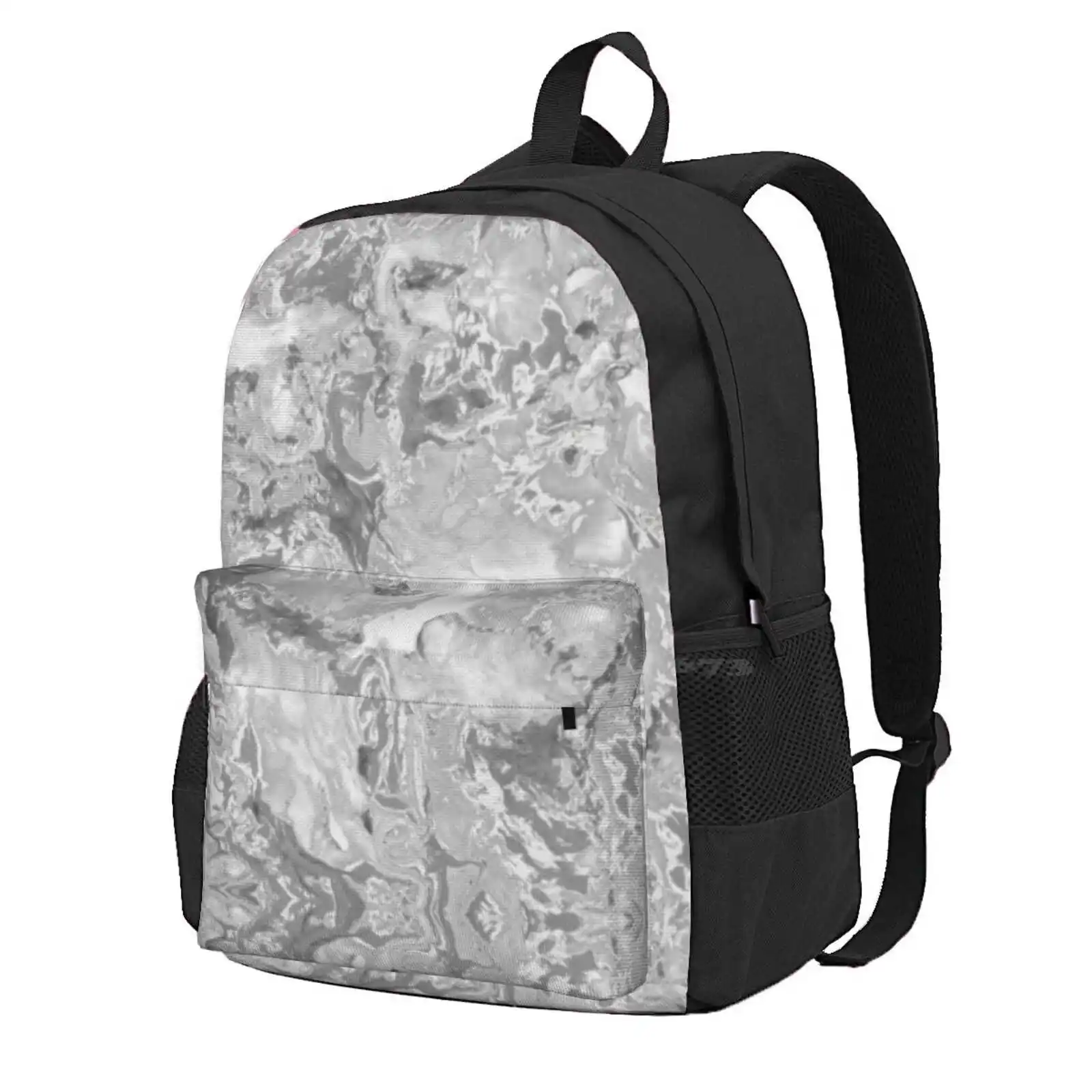 Grey And White Marble Hot Sale Schoolbag Backpack Fashion Bags Golden Marble Pattern Patterns Light Blue Baby Blue Pastels