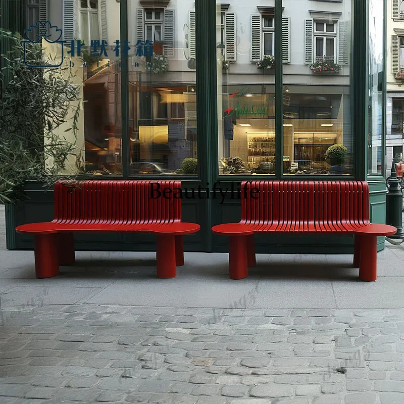C178 Outdoor park chair stainless steel bench simple courtyard scenic shopping mall rest bench square wrought iron bench