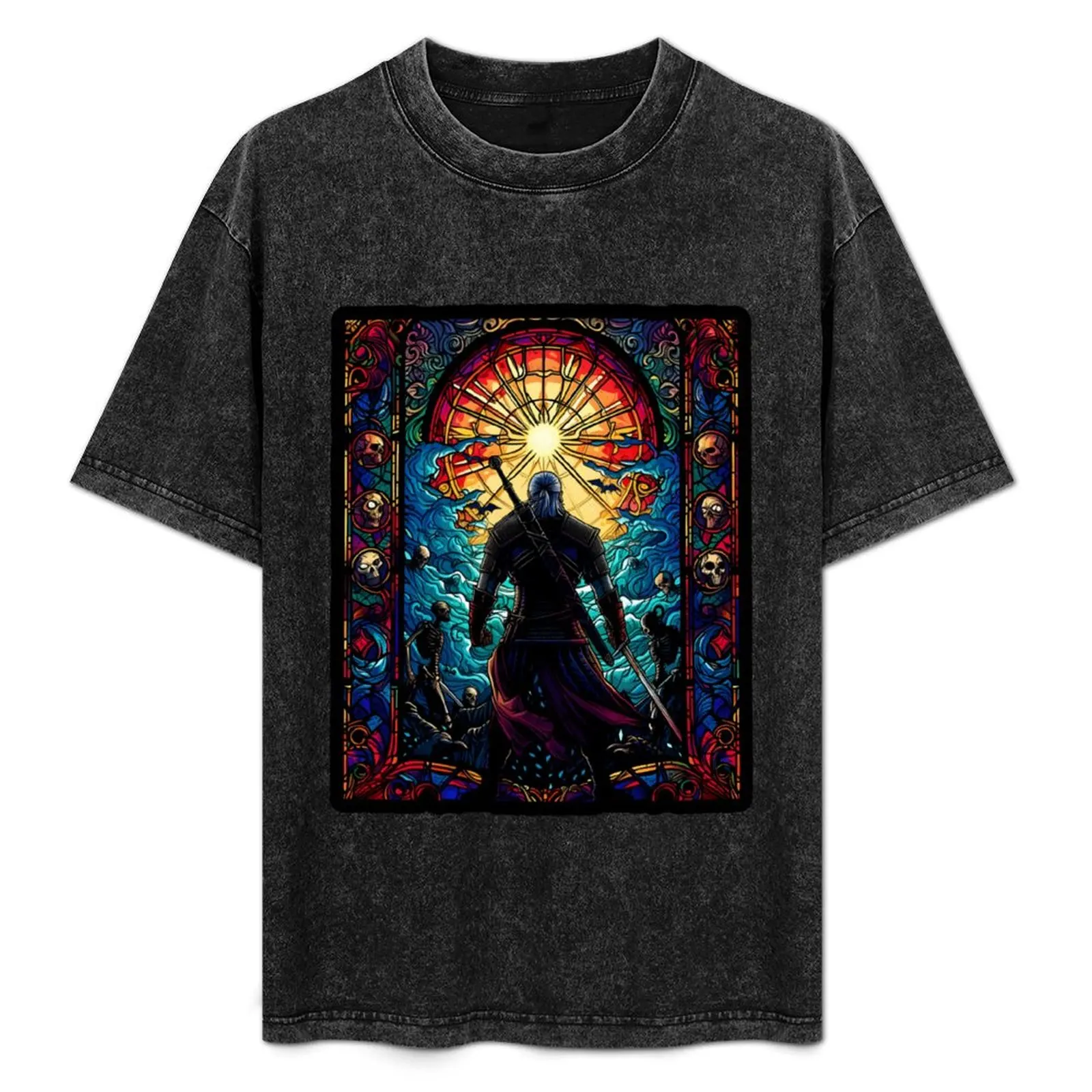 

Monster Hunter in Stained Glass - Witcher T-Shirt Vintage Style Printed Top