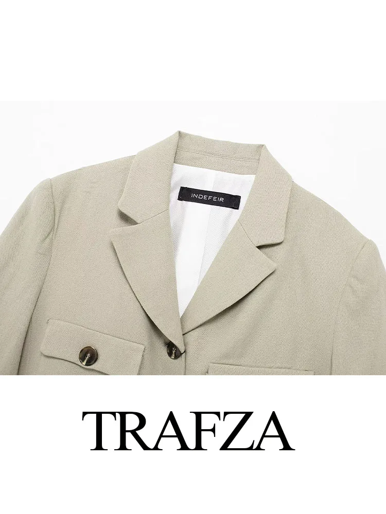 Trafza Vrouwen Herfst Elegante Jassen Revers Korte Mouwen Zakken Enkele Rij Knopen Vrouw High Street Kort Pak Jas Mujer