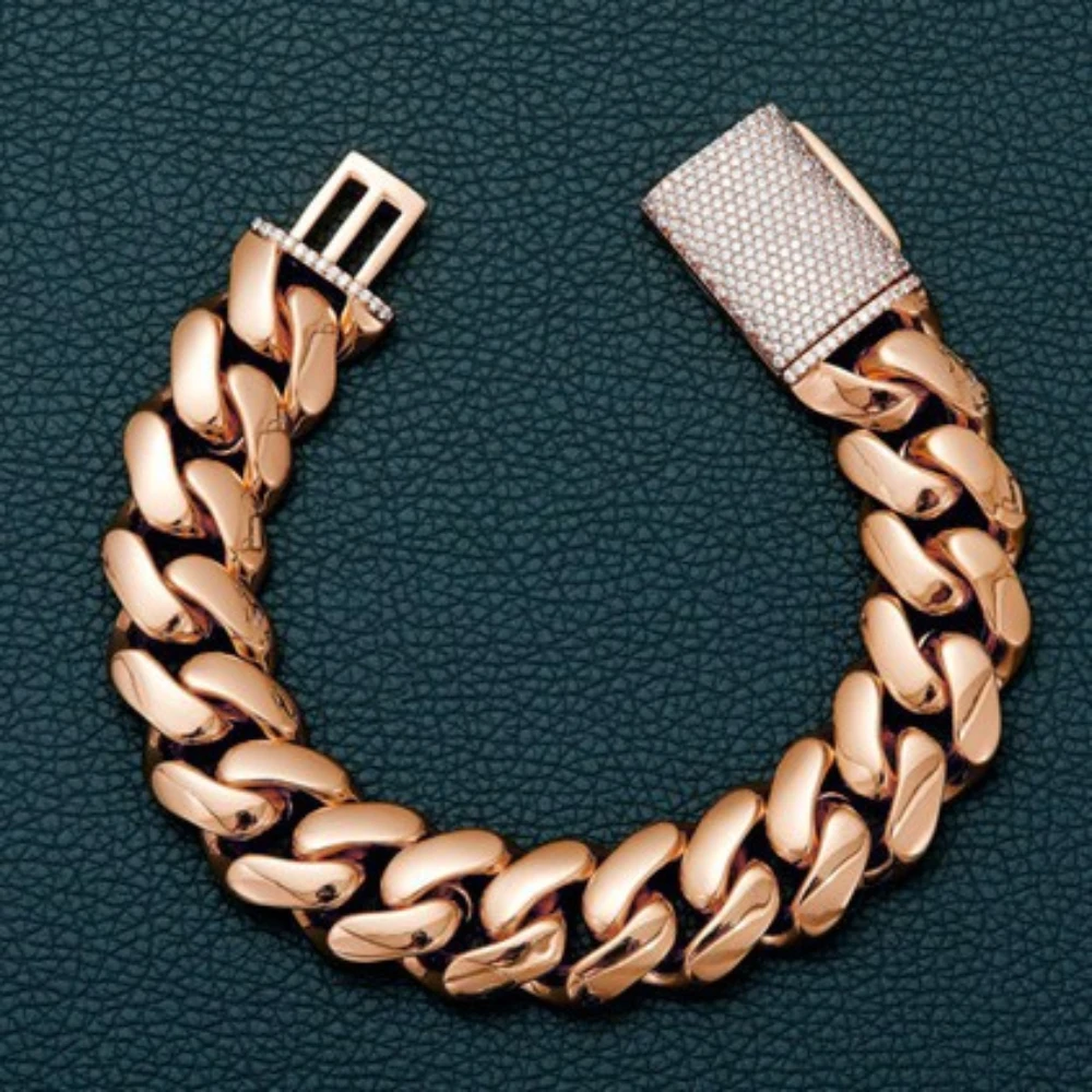 

18K Rose Gold Miami Hip-Hop Cuban Chain Necklace, Stylish Hip-Hop Unisex Bracelet Jewelry