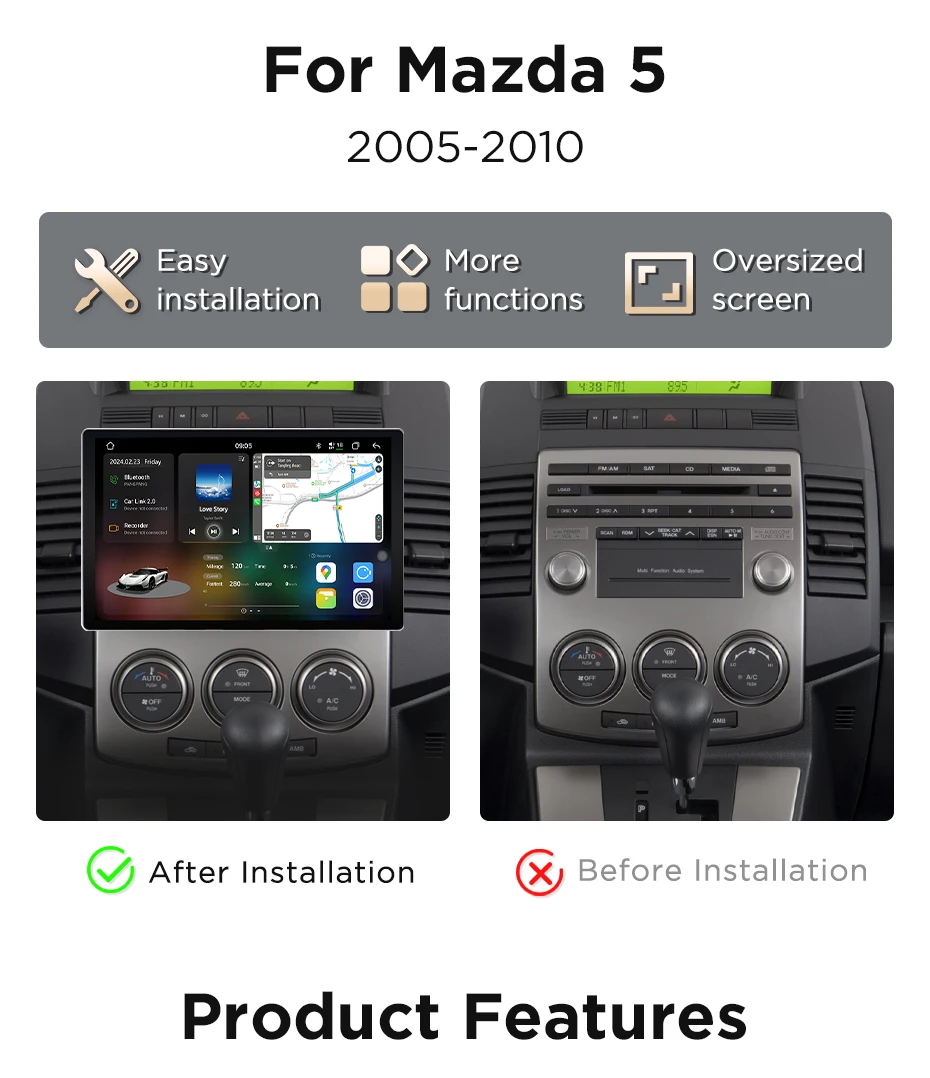 Junsun 7870 2K Wireless CarPlay Android Auto Radio für Mazda 5 2005 2006 2007 2008 2009 2010 GPS-Navigationsgerät DSP DTS 360 – Detail 4