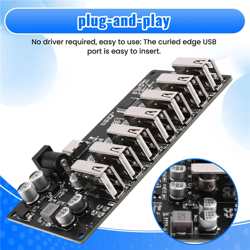 ABFM-USB2.0 HUB Splitter 1-To-7 منافذ مع إمداد منفذ الطاقة 9-24 فولت USB2.0 HUB واحد إلى سبعة وحدة التوصيل والتشغيل