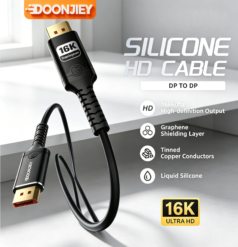 16K DisplayPort 2.1 Cable DP Male to Male Silicone Cable 80Gbps UHD Ultra HD Video Audio Cord for Laptop Gaming Monitor