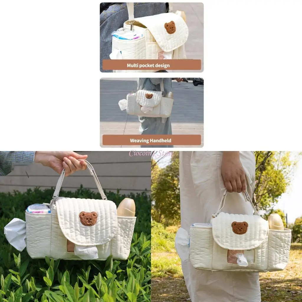 

Y1UB Cartoon Bear Embroidery Mummy Bag Storage Crossbody Handbag Baby Bottle Case
