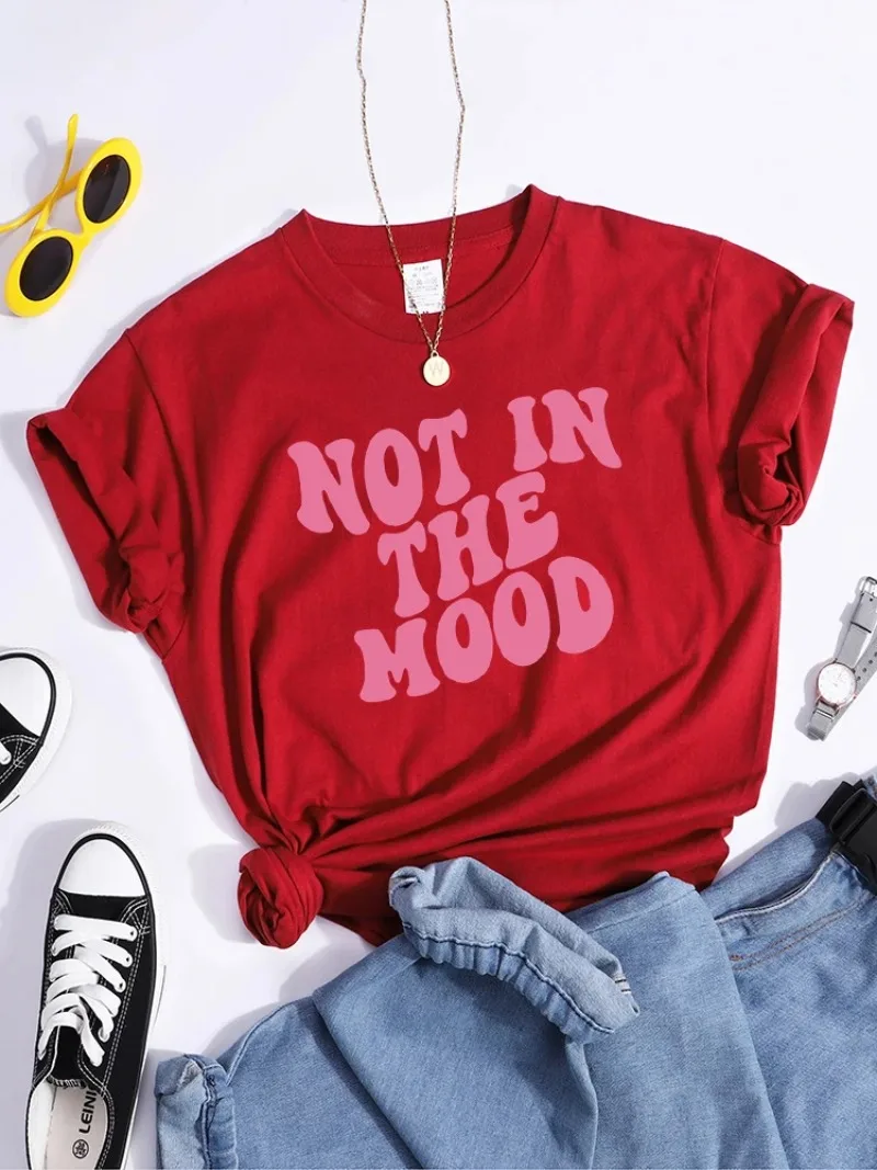 Summer Breathable Tshirts Round Neck Casual Clothes Oversized Essential Women TShirt Not In The Mood Prints Tee Top Loose