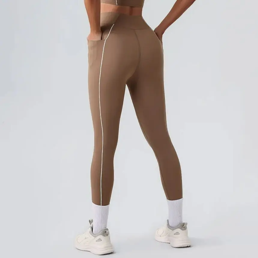 Mulheres leggings de yoga com bolsos ginásio esportes atléticos leggins calças de treinamento elástico treinamento treino exercício collants ternos