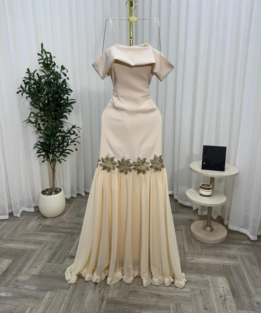 Customized High Quality Jersey Pleat Pattern Sequined Mermaid Off-the-shoulder Long Quinceanera Evening Dresses Fashion