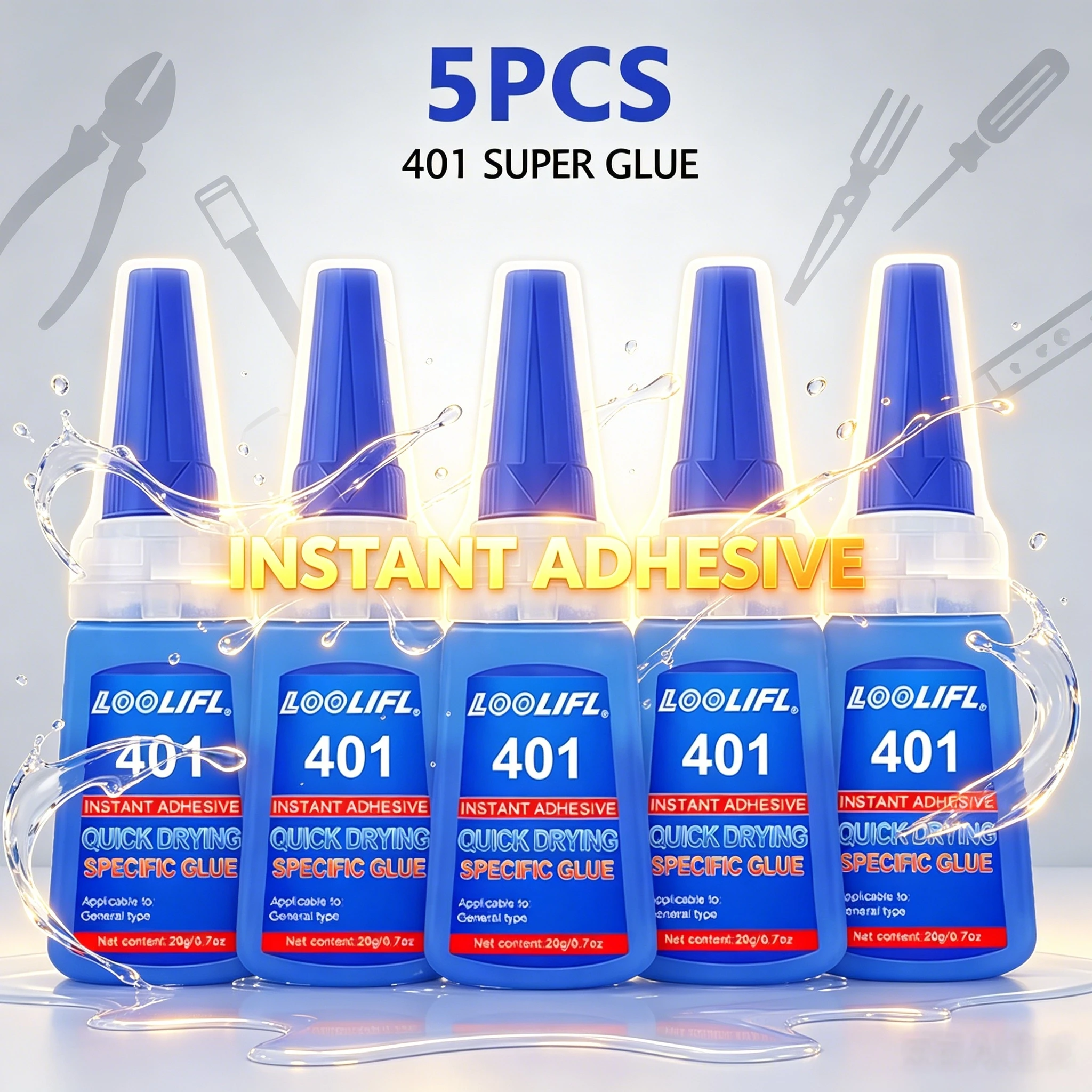 5 Bottles LOOLIFL 401 Quick Drying Clear Super Glue Instant Adhesive for Rhinestone Pearl Shoe Decor DIY Jewelry Fabric Ornament Handmade Craft Repair