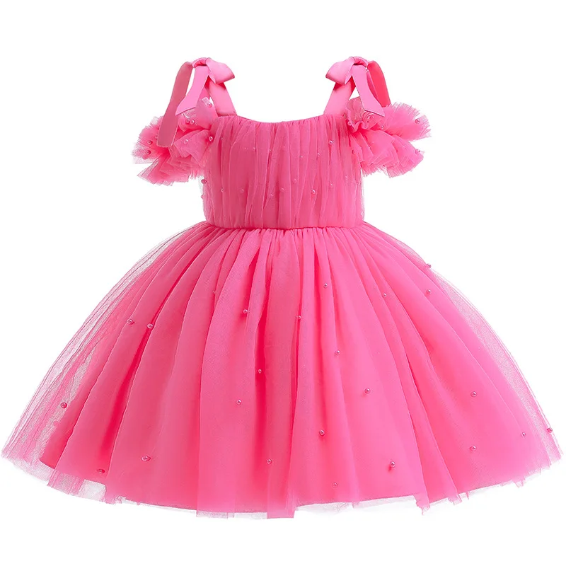 KEAIYOUHUO Summer Baby Girls Ceremonial Dress Children\'s Pearl Tulle Princess Party Dresses For Weddings Tutu Perform Vestido 5Y