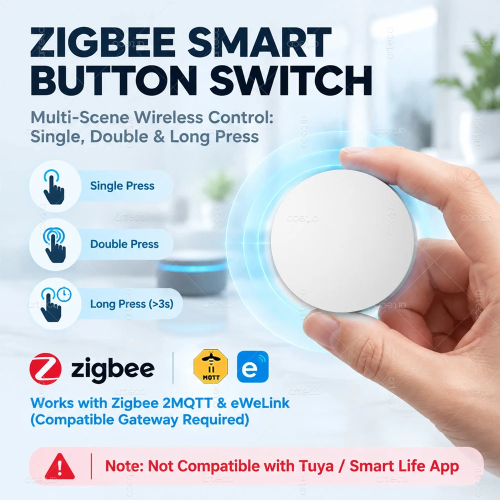 Zigbee 3.0 Smart Push Button Wireless Scene Switch Remote Control Automation Scenario Switch Works With Zigbee2MQTT Ewelink Hub