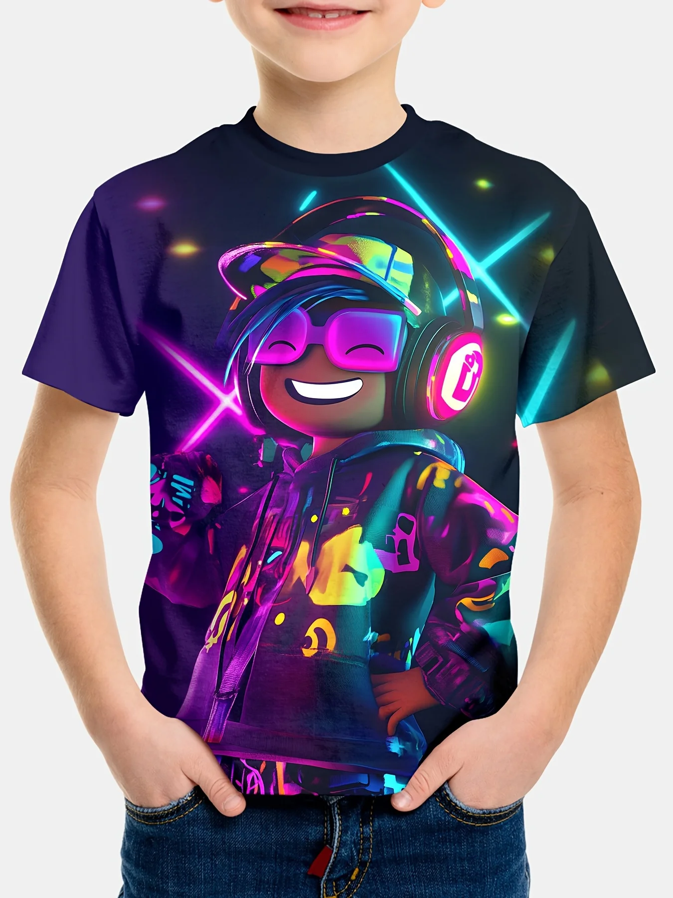 

Boys' 3D Dynamic Boys' Printed Round Neck T-shirt Comfortable Summer Top Casual Youth Clothing