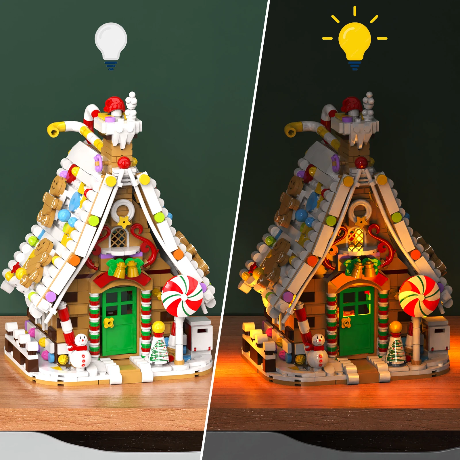 Juego de construcción de casa de pan de jengibre con kit de luz, casa de pan de jengibre de pueblo navideño arge de 916 piezas compatible con legos, regalo creado