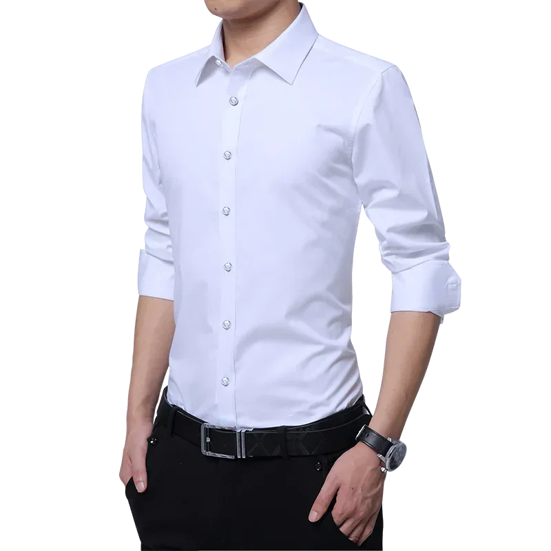 남성용 슬림한 단색 긴팔 셔츠, 비즈니스 캐주얼 화이트 셔츠, 클래식 브랜드, 2024 신상 플러스 사이즈, 6XL, 7XL, 8XL