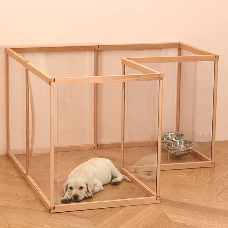 

Small dog rabbit transparent solid wood cage dog pen indoor household dog cage