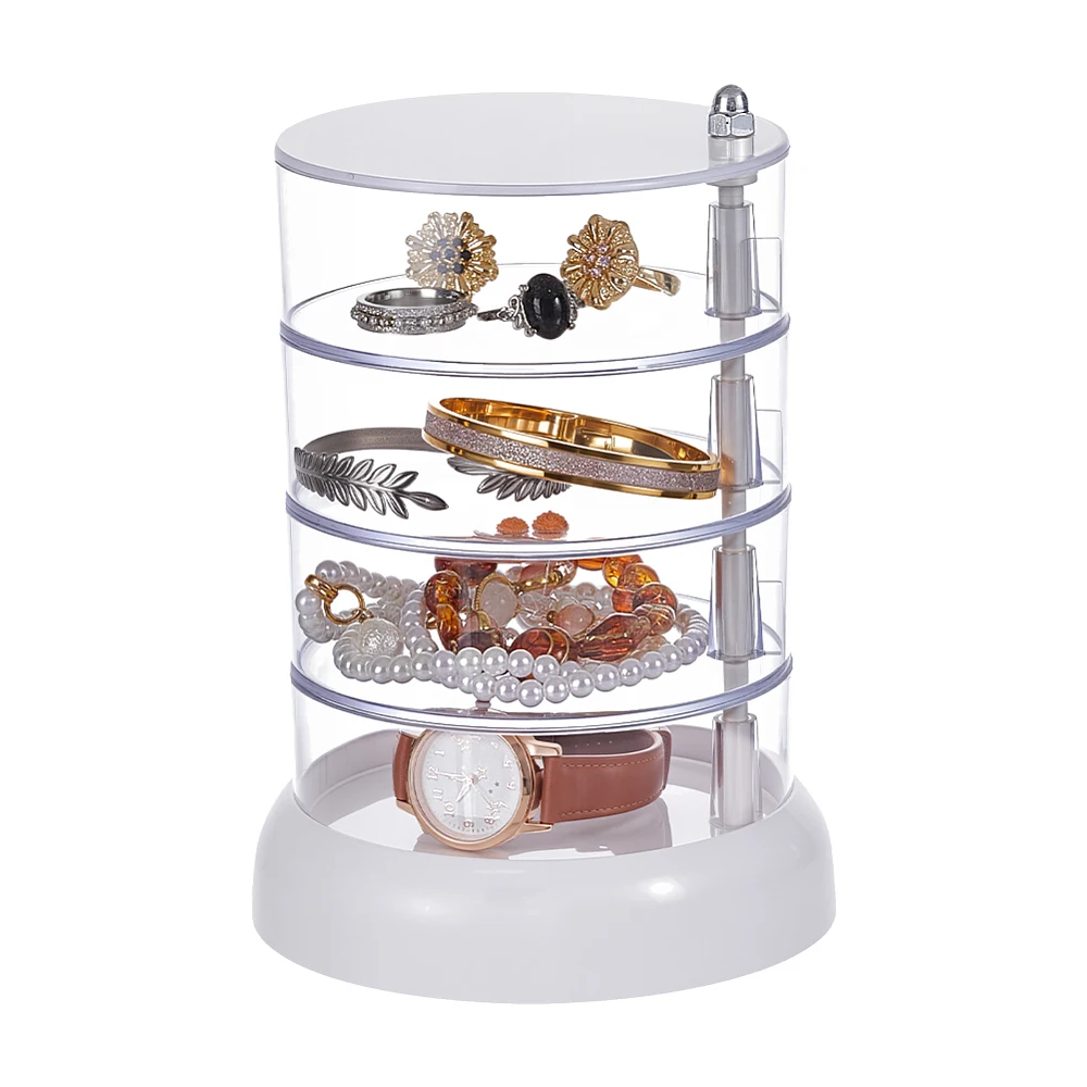 360°Rotating Hair Accessories Organizer 4-Layers Jewelry Storage Box With Lid Clear Jewelry Holder Case Easy Classify Storage