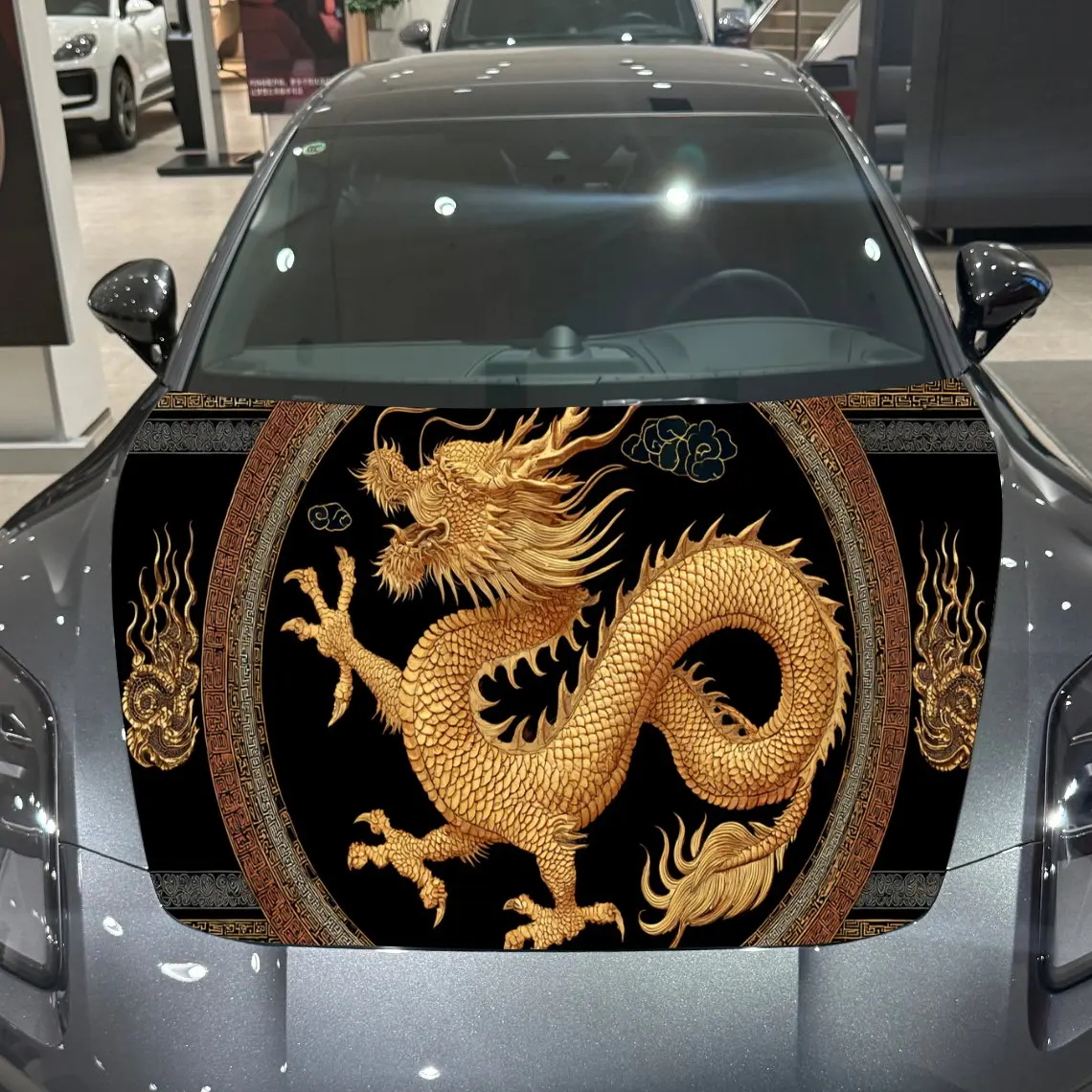 

Golden Dragon Totem Cultural Art PVC Car Hood Wraps, Self-Adhesive Waterproof Car Bonnet Decal Sticker, Car Decoration Protectio