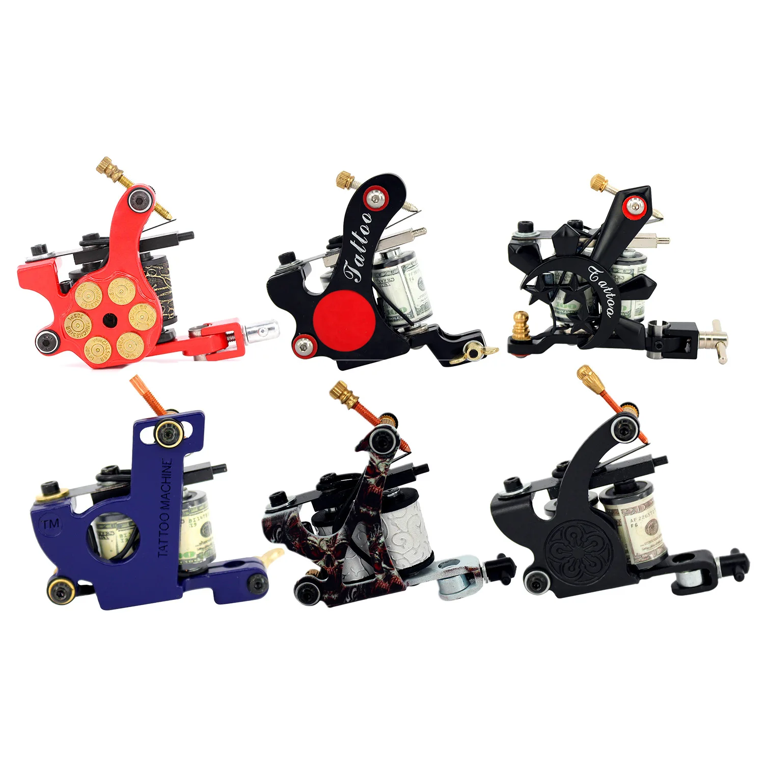 Tattoo Machine Set Hexagon LED LCD Tattoo Machine 50 Pieces Tattoo Accessories 6 Machines Tattoo Grip Set Aluminum Case