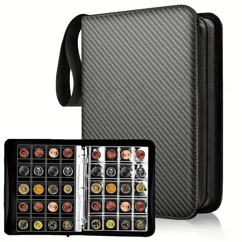 200 Pockets Coin Collection Book 10 Pages PU Leather Coins Collection Album Book Collecting Money Organizer Storage Bags