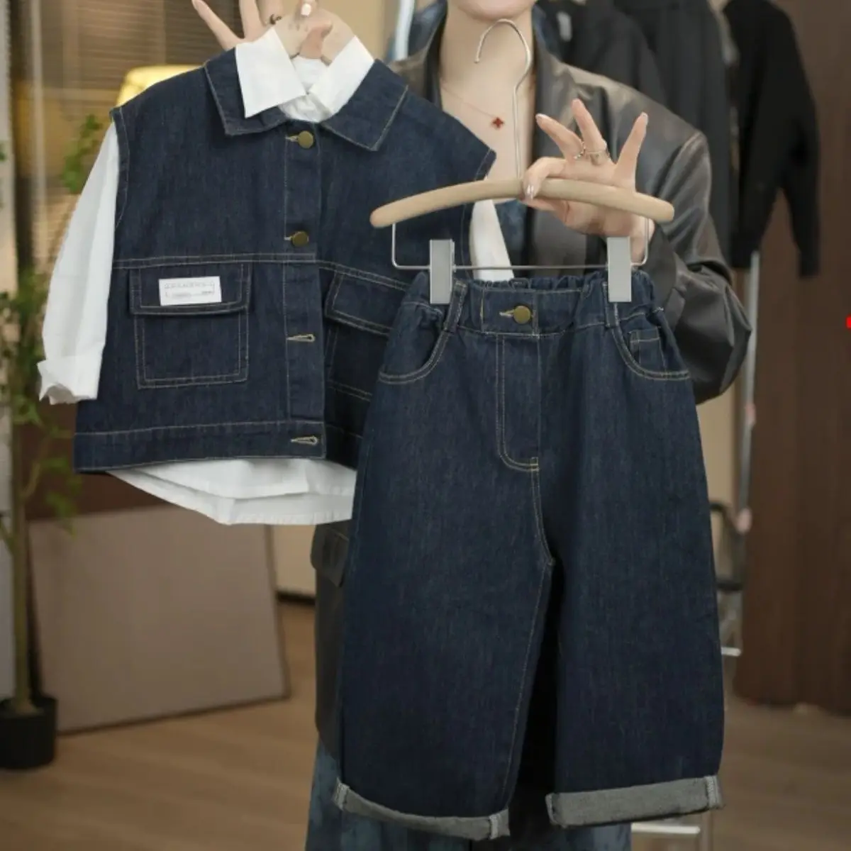 

3 PCS set Autumn Spring Boy set TShirt+Loose Jean Pants +Blue Denim Vest Kid Children baby Gentleman Handsome Streetwear Clothes