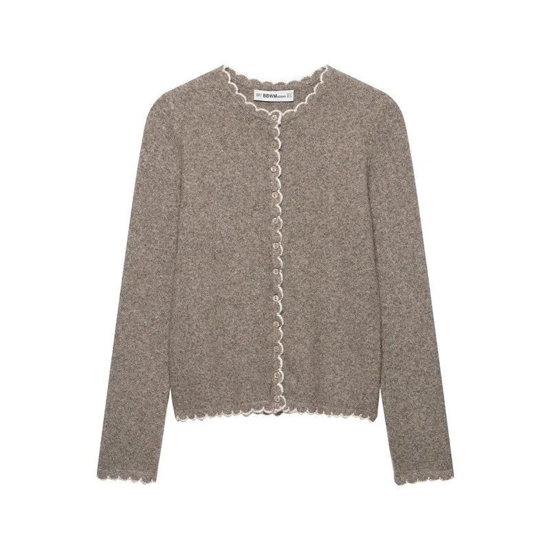 NINE ZAR Women's Knitted Cardigan round Neck Color Block  Design Long Sleeve Winter Fashion Outerwear Open Front Coat