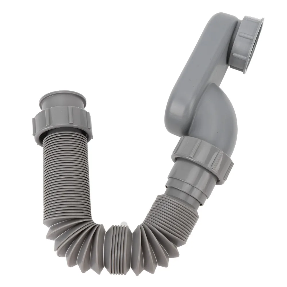 Easy Install 1 1/2 Inch Bathtub Drain Pipe Flexible Flat P Trap Shower Drain Pipe Grey Low Profile Drain Pipe Freestanding Tub