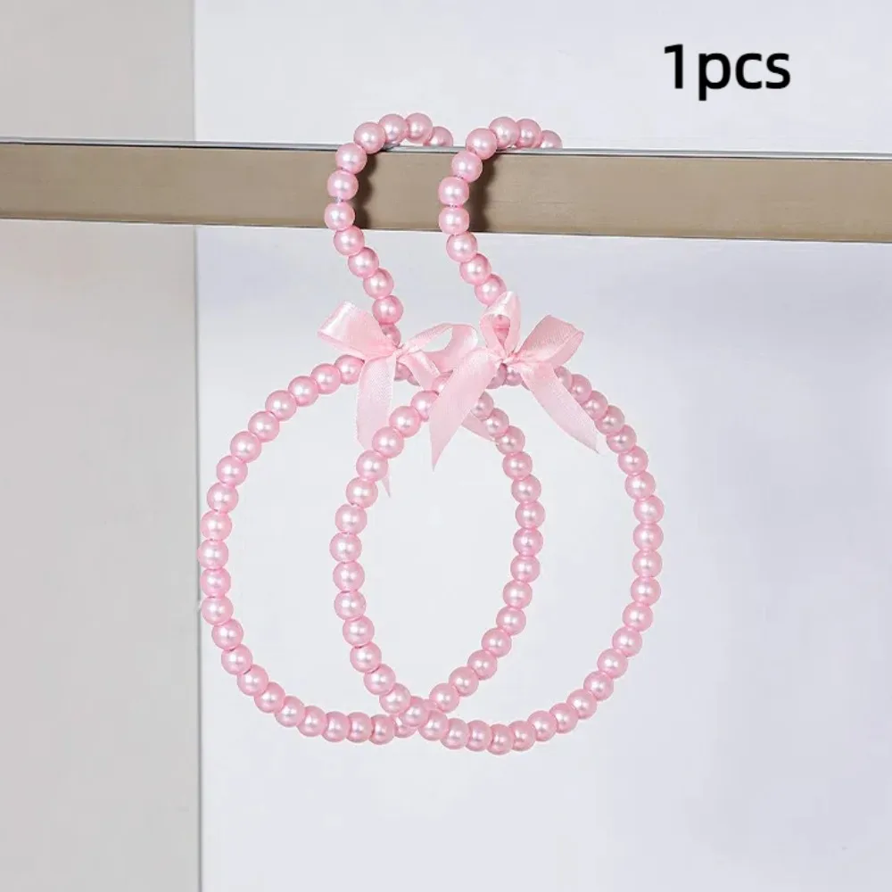 Decorative Imitation Pearl Beaded Bow Clothes Hanger Round Shape Space Saving Scarf Ring Hanger Solid Color Bag Belts Rack Home