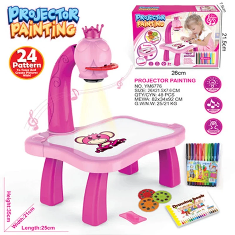 Projetor LED Pintura Board Brinquedos, Mesa de arte, Aprendizagem Educacional Brinquedos, Cultivar crianças, Interesse