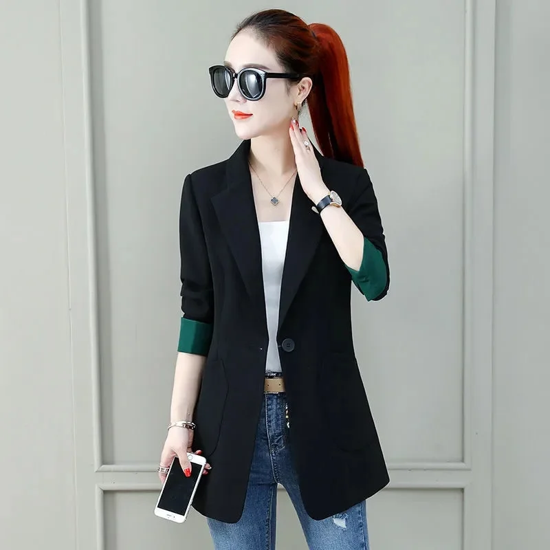 Black Women Blazer 2025 Formal Slim Blazers Lady Office Work Suit Pockets Jackets Coat Female Korea Casual Short Blazer Femme