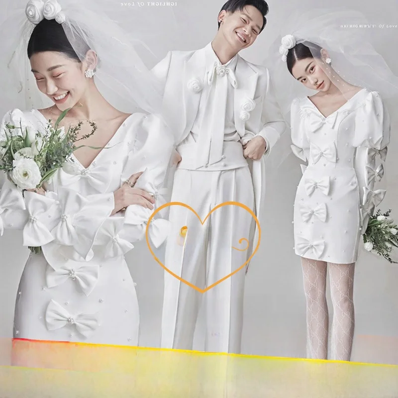 2024 New  Wedding Dress Photography Studio Theme Long Sleeve Short Skirt One Step Couple Portrait Shooting Dress