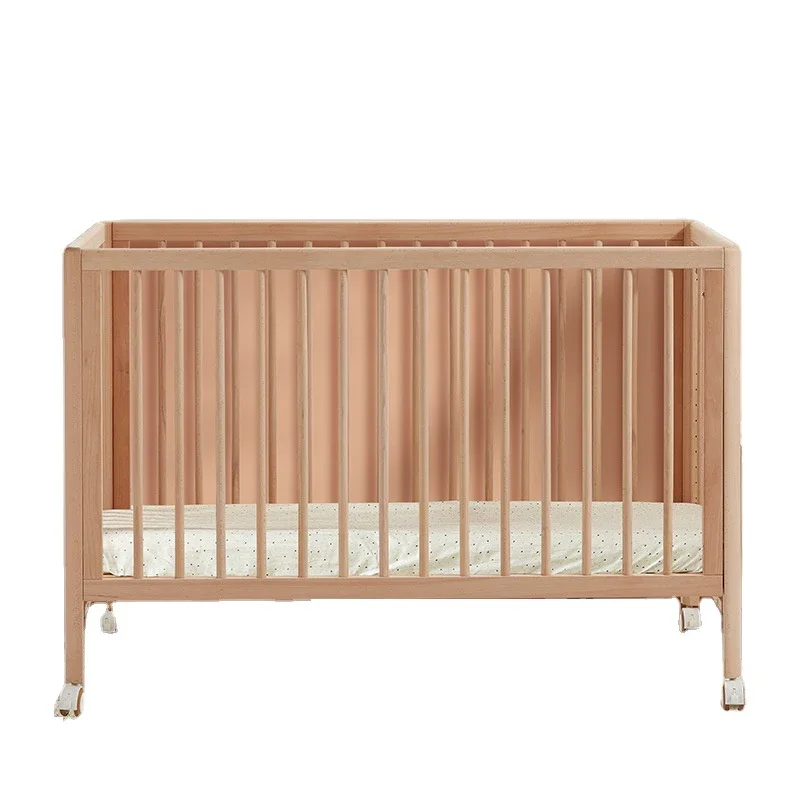 Wood Beech Baby Bed Roller Newborn Lacquer Free Child Bed Baby Splicing Bed Baby Furniture Crib Eco Friendly Solid Bedroom LOGO