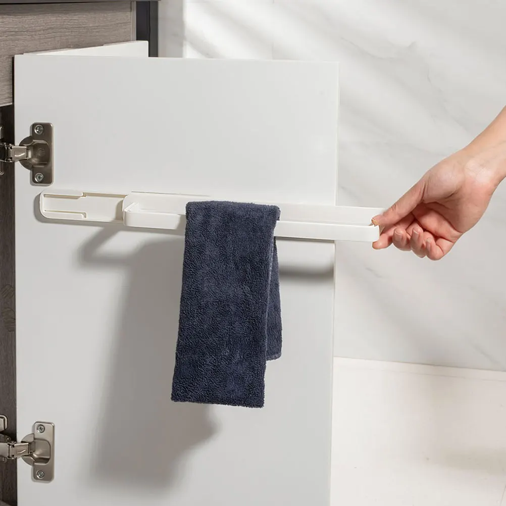 

Wall Mounted Sliding Storage Rack White Modern Bathroom Kitchen Towel Holder Dish Hand Paper Organizer Adhesive Hooks