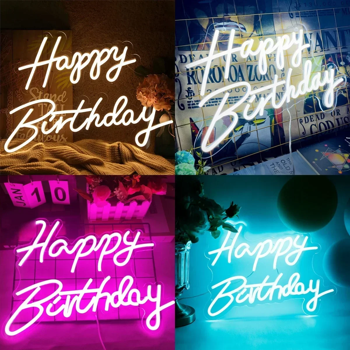 Happy Birthday LED Neon Sign Indoor Wall Lights Party Wedding Shop Window Restaurant Birthday Decoration Warm White