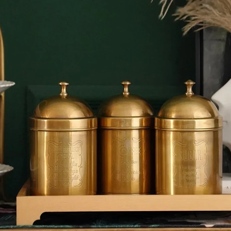 Retro Nostalgic Style Solid Brass Kitchen Storage Tank Coffee Sugar Container Kitchen Storage Tank Solid Brass With Lid Copper