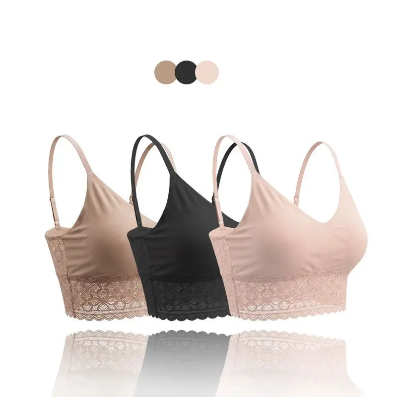 French Style Women Summer Thin Lace Trim Backless Camisole Bra Built-in Pads Comfy Daily Workout Underwear S-3XL view 5