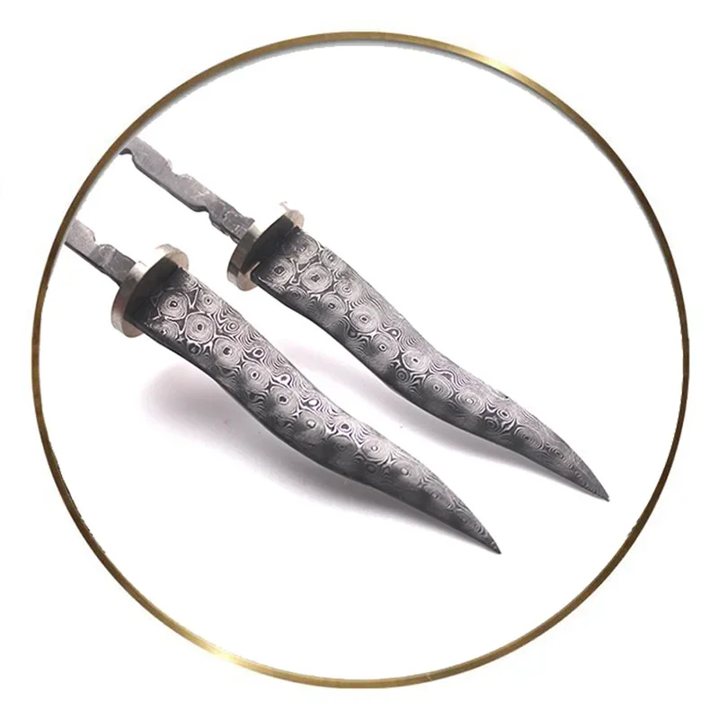 1PCS Semi-manufactures Rosette Damascus Steel Pu \'er Tea Knife Billets DIY Fixed Blade Knife Needles Supplies