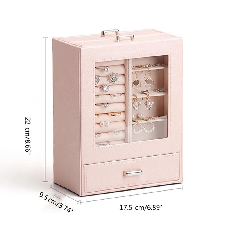 Jewelry Holder Accessories Jewelry Storage Box Leather Jewelry with Clear Window for Necklace Bracelets Rings