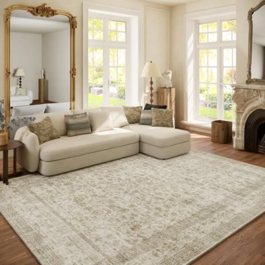

Machine Washable 6x9 Area Rugs for Living Room Bedroom: Boho Vintage Stain Resistant Non-Slip Low-Pile Soft Lightweight Carpet