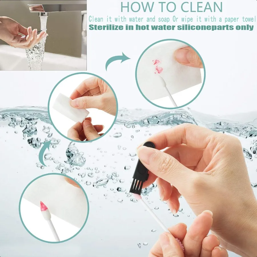 Strogem Tamponi di cotone riutilizzabili con 1 specchio per applicazioni e pulizia del trucco QTip in silicone lavabile portatile multifunzionale