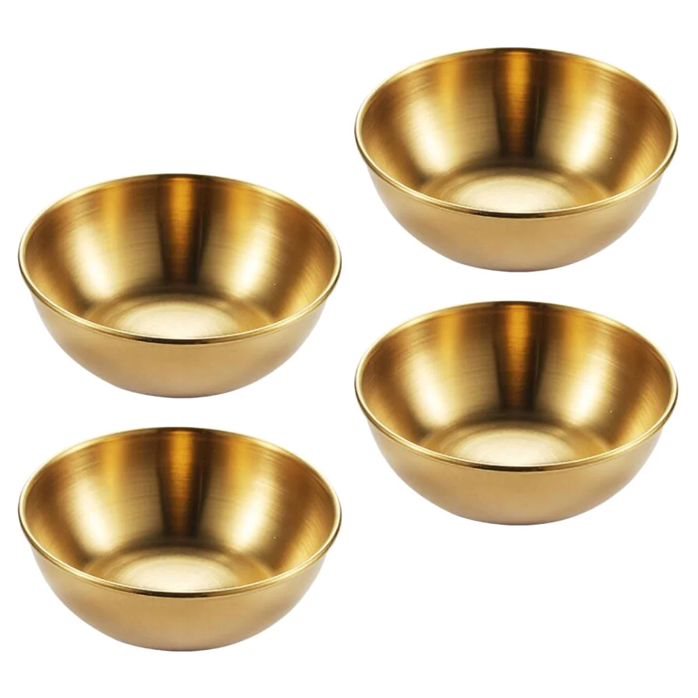 

4 Pcs Seasoning Dish Golden Sauce Appetizer Plates Stainless Steel Sushi Dipping Bowls