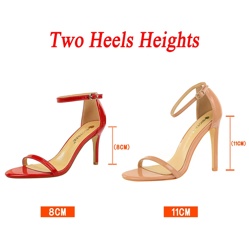 Women Summer 8cm 11cm High Heels Fetish Sandals Gladiator Platform Strap Glossy Leather Sandles Lady Nude Low Heels Party Shoes