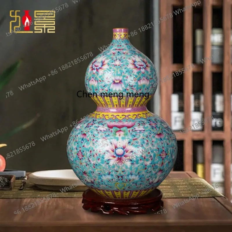 M02 Jingdezhen ceramic vase hand-painted gourd bottle Chinese living room entrance decorative ornament