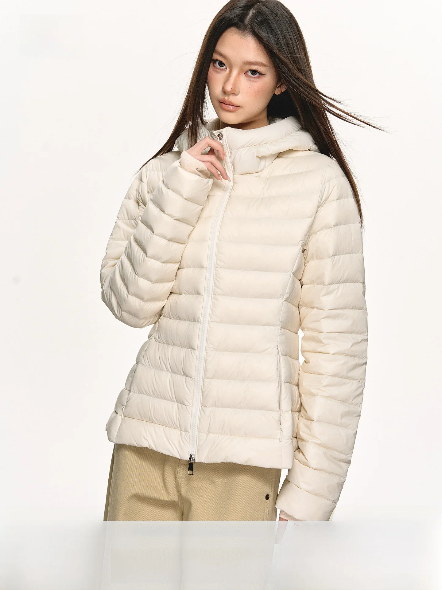 

Anna Aneae Women's Stand Collar Hooded down Jaet Thiened Warm Waist-Cinching Autumn Winter ort Sle Casual Sle Zippe...