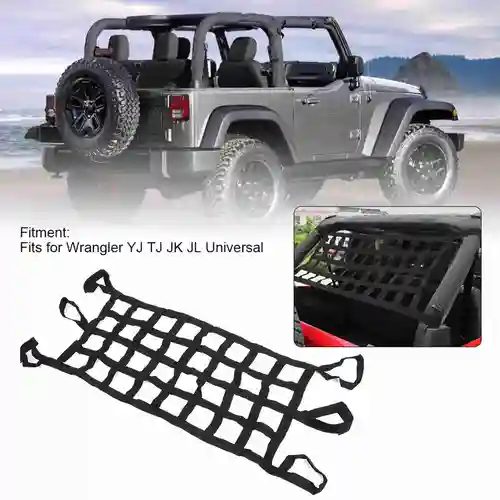 Imagen 2 del producto Red para techo de coche, hamaca suave, malla para Cargos, portón trasero Universal para Jeep Wrangler YJ TJ JK JL, accesorios de almacenamiento para techo de coche