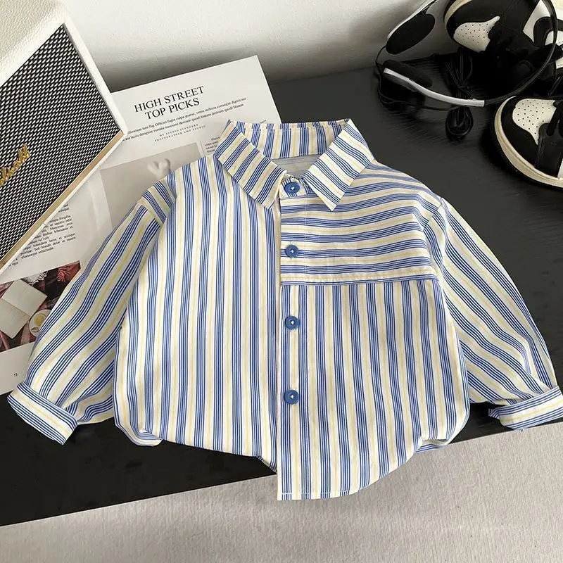 IENENS Fashion Kids Shirt Spring Thin Striped Blouses Clothing Infant Boy Cotton Tops 1 2 3 4 Years Kids Long Sleeves Shirt
